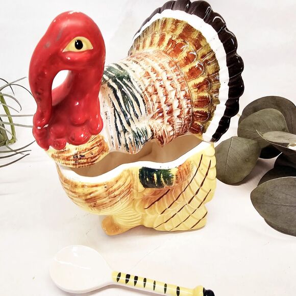 Vintage Turkey Covered Gravy Spoon Sauce Dish Ceramic Condiment Tilso Japan - Picture 4 of 10